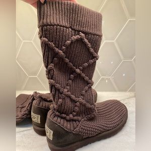 Ugg Tall Crocheted Sweater Boots - dark brown - size 7